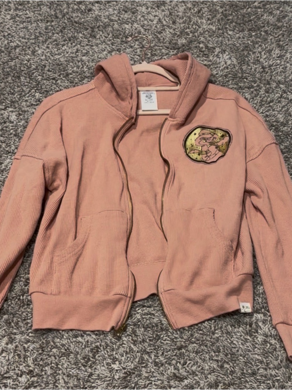 Disney Coral and Gold Waffle-Knit Zip Hoodie with Jasmine from Aladdin Patch - Picture 5 of 9